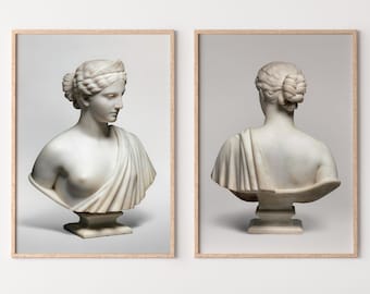 2 oeuvres d'art murales, statue de femme buste grecque, lot de 2 impressions. Art de la mythologie grecque imprimable et en téléchargement numérique. Décoration de chambre esthétique, sculpture