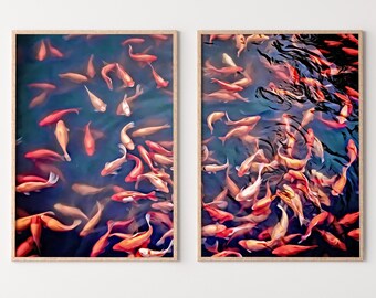 Koi Fish Wall Art Set of 2 Prints, Koi Fish Print Wall Art Set, Instant Download Printable Wall Art, Photography Print, Zen Wall Art