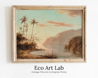 Virgin Islands Creek Landscape Antique Oil Painting. Instant Download Printable Wall Art. Abstract Vintage Nature Painting Digital Print