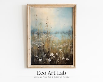 PRINTABLE Wildflower Painting | Rustic Country Decor | Digital Download | Neutral Wall Art | Landscape Painting