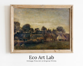 Vintage Farmhouse Wall Decor Landscape Painting. Vincent van Gogh Farming Village at Twilight Famous Printable Art Print. Country Art Print