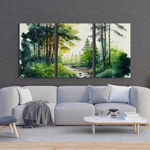 Set of 3 Prints. Watercolor Forest Landscape Prints. 3 Piece Wall Art ...