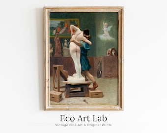 Ancient Greek Mythology Art Pygmalion and Galatea Vintage Painting. Downloadable Nude Greek Goddess Art. Printable Vintage Art. Greek Decor