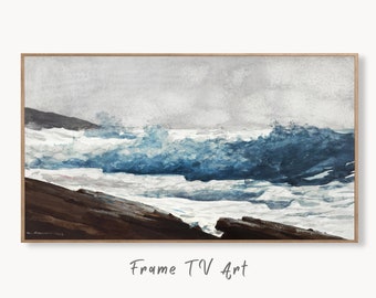 Samsung Frame TV Art 4K, Ocean Waves Vintage Painting. Samsung Art TV Digital Download for Samsung Frame, Coastal Landscape Frame TV Art