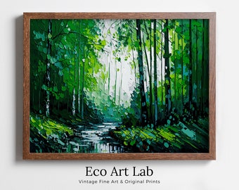 Textured Forest Landscape Printable. Green Forest Trees Painting Print. Abstract Forest Art. Printable Wall Art. Digital Art. Nature Decor