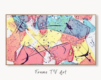 Pastel Pink and Blue Abstract Painting Frame TV Art. Digital Download, Digital Art for TV, Colorful Wall Art, Abstract Art for The Frame TV
