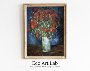 Vase with Poppies Painting, Famous van Gogh Art Print. Instant Download Printable van Gogh Fine Art. Vintage Still Life Red Poppies Painting