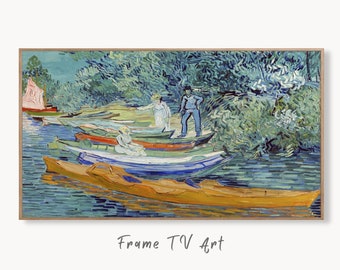 Samsung Frame TV Art 4K River Bank with Boats Famous Painting by Vincent van Gogh. Instant Download van Gogh Landscape for the Frame TV