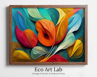Modern Abstract Floral Print Digital Painting. Printable Wall Art. Colorful Abstract Flower Petals Botanical Art Print. Downloadable Art