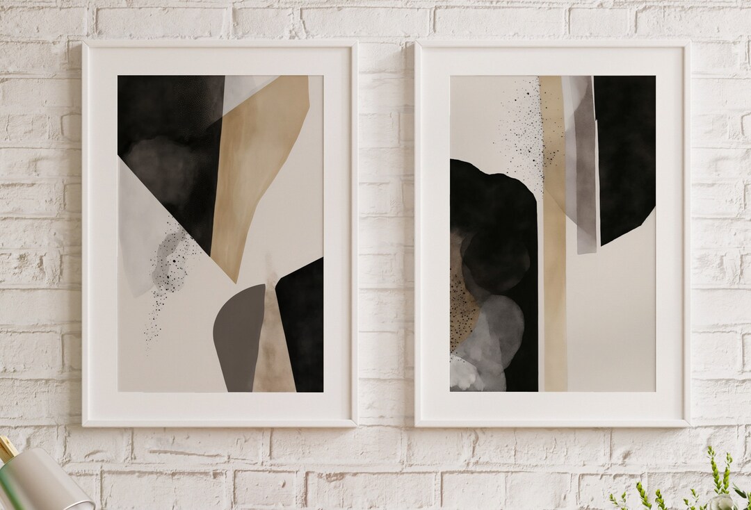 Minimalist Art Prints Set of 2. Black and White Abstract Poster Set ...