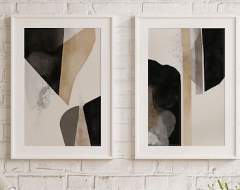 Minimalist Art Prints Set of 2. Black and White Abstract Poster Set. Neutral Gallery Wall. Black & Beige Wall Art. Contemporary Modern Art