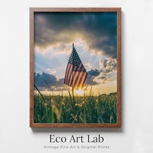 American Flag at Sunset. Independence Day 4th of July Decor. Patriotic Art. Printable Wall Art. USA Flag Digital Download. Printable Poster