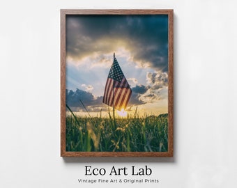 American Flag at Sunset. Independence Day 4th of July Decor. Patriotic Art. Printable Wall Art. USA Flag Digital Download. Printable Poster