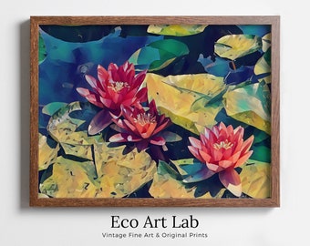 Lotus Flower Art | Botanical Wall Art | Flower Wall Decor | Blooming Lotus Flowers Digital Painting | Floral Art | Printable Download