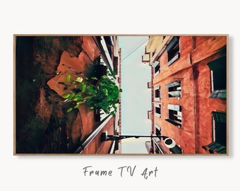Samsung Frame TV Art 4K Venice Neighborhood Architecture Painting. Instant Download Art for TV. Colorful Frame TV Art. Alleyway Digital Art