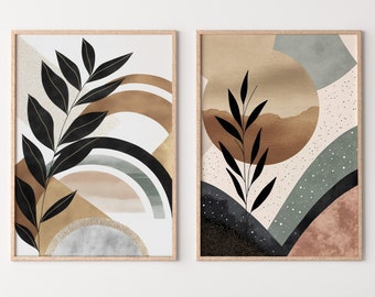 Mid Century Art Prints Set of 2 | Neutral Modern Wall Art | Abstract Minimalist Digital Prints | Boho Style Art Prints | Sun PRINTABLE Art