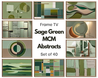 Frame TV Art: Sage Green Wall Art. Midcentury Modern Abstract Paintings Set of 40. Digital Download for Samsung Frame TV, Hisense Canvas TV