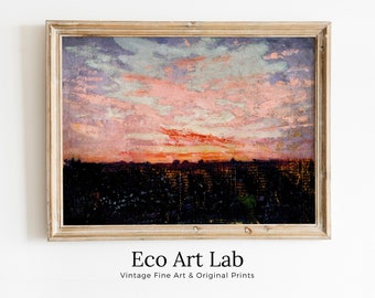 Antique Moody Abstract Sunset Rustic Oil Painting. Instant Download Printable Wall Art. Abstract Vintage Sunset Painting Digital Print