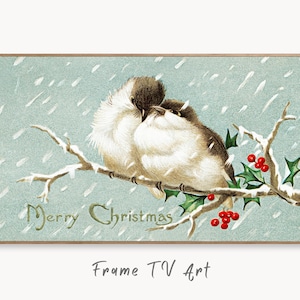 Samsung Frame TV Art 4K Vintage Merry Christmas Birds Postcard. Retro Christmas Wall Decor. Instant Download Frame TV Art. Bird Art for TV