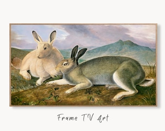 Samsung Frame TV Art 4K Rabbits Vintage Painting. Instant Download Rabbits Wall Animal Nature Art for Samsung Frame TV. Rabbits Art for TV