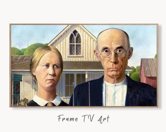 Samsung Frame TV Art 4K American Gothic Famous Classic Painting. Grant Wood Fine Art Portrait for Frame TV. Vintage Home Decor. Lg TV Art