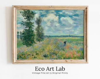 Poppy Field beroemde Claude Monet schilderij afdrukbare kunst. Vintage decor direct downloaden. Vintage landschap afdrukbare muurkunst. Lente-decor