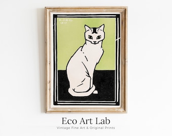 Sitting Cat Vintage Art Nouveau Print Wall Art. Instant Download Cat Painting Retro Julie De Graag Printable Wall Art. Art Nouveau Poster