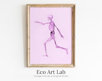 Human Skeleton in Pink. Vintage Anatomical Illustration. Instant Download Anatomy Medical Art. Skeleton Poster Art Print. Printable Wall Art