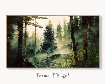 Samsung Frame TV Art 4K Watercolor Forest Landscape Digital Painting. Instant Download. Dense Forest Art for Samsung Frame TV. Art for TV