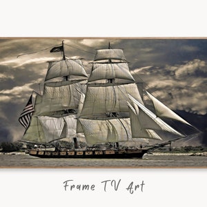 Samsung Frame TV Art 4K USS Constitution &quot;Old Ironsides&quot; Nautical Wall Decor. Instant Download Boat Art for Frame Tv. Vintage Art for TV