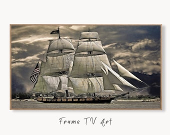 Samsung Frame TV Art 4K USS Constitution "Old Ironsides" Nautical Wall Decor. Instant Download Boat Art for Frame Tv. Vintage Art for TV