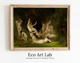 The Nymphaeum Vintage Famous Painting. Antique Greek Mythology Art PRINTABLE Digital. Ancient Greek Mythology Nude Nymphs Painting.