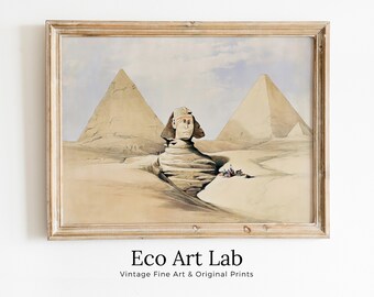 Ancient Egyptian Wall Art. Pyramids & Great Sphinx of Giza. Egyptian Art Print. Printable Art. Vintage Egyptian Landscape. Digital Download