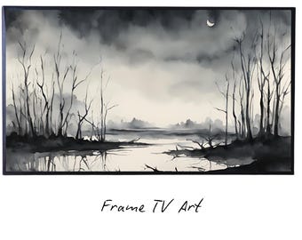 Dark Swamp Art for Samsung Frame TV I Watercolor Decor for Frame TV I Minimalist Design Digital Art for Home Interior