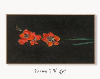 Samsung Frame TV Art 4K Vintage Red Lily Flower Painting. Antique Botanical Oil Painting. Instant Download Farmhouse Moody TV Art
