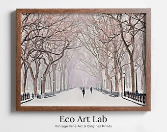 New York Print Central Park in the Snow Printable Wall Art, New York City Print Digital Art Instant Download Winter Prints Evening Landscape