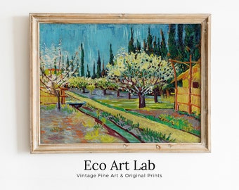 Vincent van Gogh Orchard Bordered by Cypresses Printable Famous Art Print. Instant Download van Gogh Print Vintage Wall Decor Fine Art Print