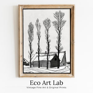 Impresión Art Nouveau vintage de escena de invierno. Descarga instantánea de impresión en blanco y negro. Póster de Julie De Graag, arte de pared imprimible. Póster Art Nouveau