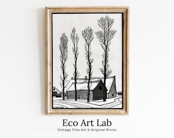 Winter Scene Vintage Art Nouveau Print. Instant Download Black and White Print. Julie De Graag Poster Printable Wall Art. Art Nouveau Poster