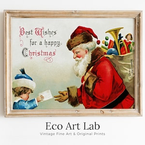 Retro Christmas Santa Claus Vintage Print. Antique Christmas Postcard. Printable Wall Art. Instant Download Christmas Art Print. Holiday Art