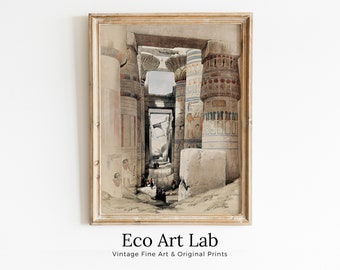 Ancient Egyptian Wall Art. Karnak Egyptian Temple Exterior. Egyptian Hieroglyphics Printable Vintage Egyptian Architecture Digital Download