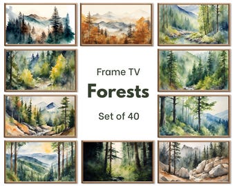 Set of 40 Frame TV Art Forest Wall Art Landscape Paintings. Instant Download. Green Nature and Mountain Decor for Samsung Frame TV