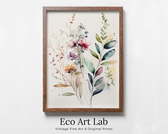 Floral Minimalist Art. Watercolor Botanical Print. Boho Floral Art. Floral Printable Wall Art. Printable Flower Watercolor. Wild Flowers Art