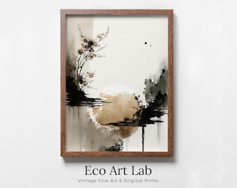 Minimalist Zen Wall Decor. Printable Wall Art. Modern Neutral Abstract. Black & Beige Wabi Sabi Abstract Print. Japandi Wall Art