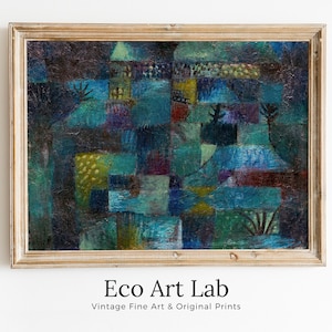 Póster de arte abstracto vintage con estampado de Paul Klee. Impresión artística vintage famosa del paisaje abstracto del jardín en terrazas. Arte de pared retro imprimible de Paul Klee