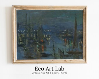Claude Monet Le Havre Harbor in the Evening Famous Painting. Instant Download Vintage Decor. Monet Landscape Vintage Printable Wall Art