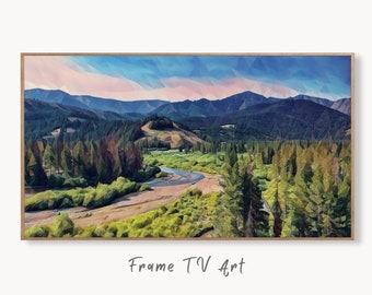 Abstract Mountain View Landscape Painting, Frame TV Art Digital Download, Art for Tv, Colorful Art for Frame TV. Nature Wall Art