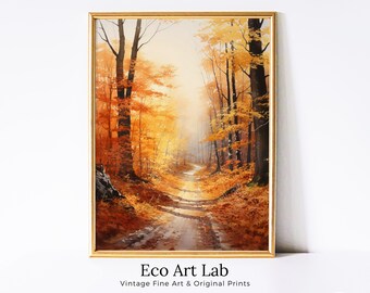 Printable Landscape Painting. Forest Trail in the Fall. Nature Print Autumn Art. Vertical Wall Art. Instant Download Home or Office Decor