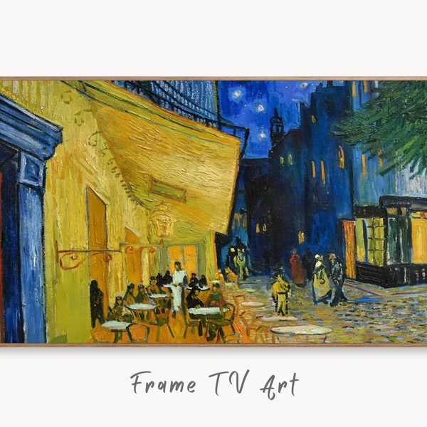 Samsung Frame TV Art 4K Café Terrace Famous Painting by Vincent van Gogh. Instant Download Remastered Art for the Frame TV. Vintage Wall Art