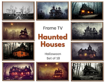 Set of 10 Halloween Samsung Frame TV 4K Art. Creepy Haunted Houses in Dark Forests. Horror Art. Instant Download Frame TV Halloween Art Set.